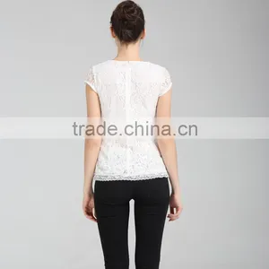 2016 Wholesale Women's Lace Blouse With Cap Sleeves thumbnail-6