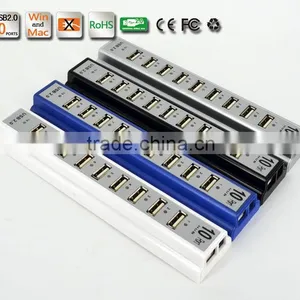 Wholesale Durable 10 Port Hi-Speed USB 2.0 Hub Splitter US Adapter AC Power For PC Laptop 3 Colors thumbnail-3