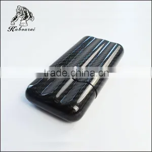 3K Twill Carbon Fiber Cigar Case Holder 3 Tube Portable High-end Humidor Gloss Finish Travel Cigar Holde thumbnail-1