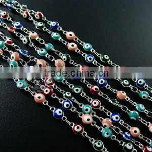 5mm Red,pink,green,blue Enameled Round Turkish Evil Eye Beads Links Silver Plated Brass Necklace Chain DIY Supplies 1312024 thumbnail-2