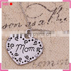 Imitate Silver Heart Necklace With Long Chain, "mom" Alphabets Necklaces thumbnail-1