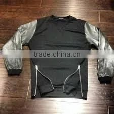 Latest Design Custom Sweatshirt With Leather Sleeves thumbnail-1