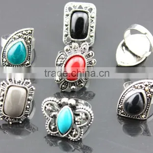 America Style Alloy Colourful Artificial Stone Open Rings thumbnail-1