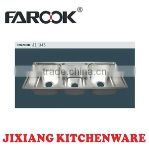 High Quality Triple Bowl Stainless Steel Undermount Kitchen Dishwash Sink thumbnail-1