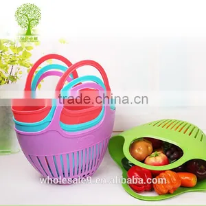 Plastic Storage Basket Fruit Vegetables Shopping Picnic Bin With Handles 2 Sizes thumbnail-1