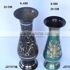 Cast Brass Traditional Indian Vases in Black and Green Colour thumbnail-1