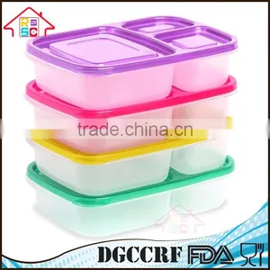 3 Compartment Containers Reusable Bento Lunch Box & Divided Food Storage With Multi Colored Lids thumbnail-5