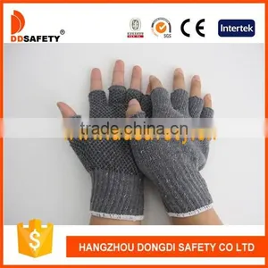 Half Finger Gloves Grey Cotton Polyester Gloves String Knit Garden Gloves Black PVC Dots One Side thumbnail-1