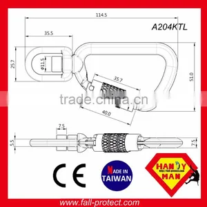 A204KTL Tool Swivel Carabiner Aluminum 8kN Safety Tether Hook thumbnail-4