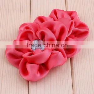 Handmade Satin Fabric Flower With Rhinestone Center for Kids Hair Accessories thumbnail-5