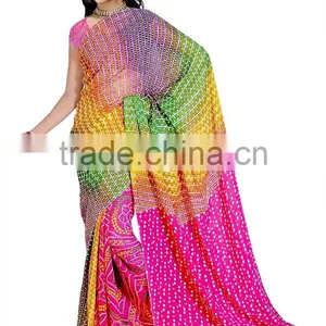Bandhani Printed Designer Styles Saree With Blouse thumbnail-2