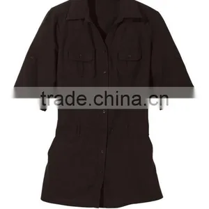 Ladies Plus Size Blouse Short Sleeve Linen Blouse thumbnail-1