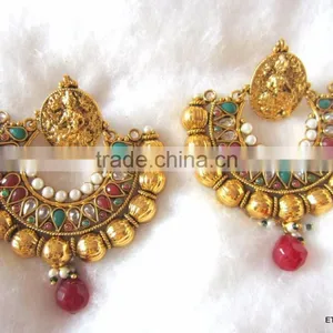 Dangler Gold Tone Dangler POLKI EARRINGS thumbnail-1