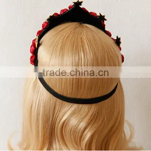 Fabric Red Rose Queen Hairband,star Crown Dancing Hair Hoop,bride Wedding Party Hair Decoration thumbnail-5