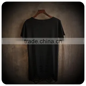 2017 Custom Wholesale Fashion High Quanlity Stretch Oversized Guangzhou Clothing Men's Ripped Longline t Shirt thumbnail-5