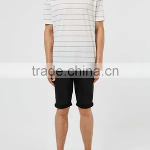 Custom Mens White off Black Stripes t Shirts 100% Cotton Summer Wear T-shirts for Man thumbnail-5