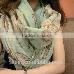 2016 Fashion Women Chiffon Scarf Summer New Peony Printing Elegant Lady Shawls Scarves Silk Scarf 8 Colors 170*80cm thumbnail-1