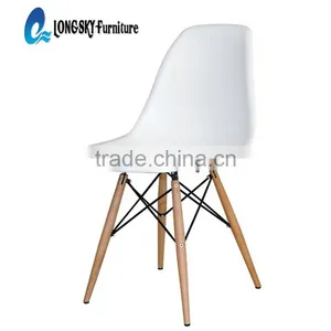 LS-4001 White ABS Charles Plastic Chair With Solid Wood Legs in Dining Room thumbnail-1