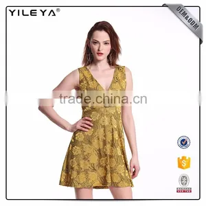 Odm Services Pleated V Neck Sleeveless Dress Flower Slim Waist thumbnail-1