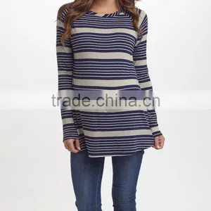 Hot Selling Navy Blue And Taupe Stripe Maternity Tee With Long Sleeve Maternity Tops Women Clothes WT80817-22 thumbnail-3