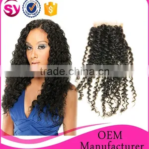 7a Top Grade Best Quality Brazilian Human Hair Lace Closure, Natural Color 4*4 Kinky Curly Top Hair Closure Piece thumbnail-1