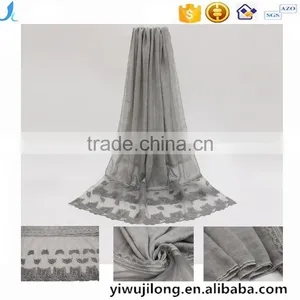 New Fashion Classic Plain Dyed TR Viscose Thin Leaf Silk Lace Trim Ribbon Hijab Scarf for Custom thumbnail-1