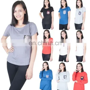 Women's T-shirt Short and Long Sleeve With Pocket Crew Neck Comfort All Sizes thumbnail-1