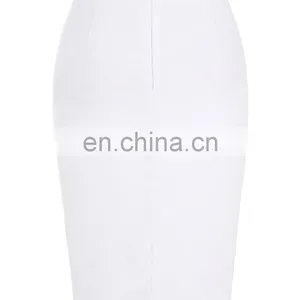 Kate Kasin Occident Women's OL High Stretchy Hips-Wrapped Split Back Short White Pencil Skirt 24" KK000273-2 thumbnail-3