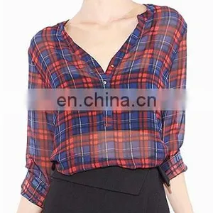 Top Grade Women Casual Blouse Designs/plaid Shirt thumbnail-1