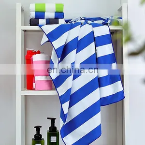 Custom Quick Dry Stripes Microfiber Suede Sand Free Beach Towels With Pocket thumbnail-1