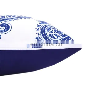 Chinese Style Blue and White Porcelain Design Polyester Canvas Outdoor Cushion Cover With White Piping and Invisible Zipper thumbnail-6