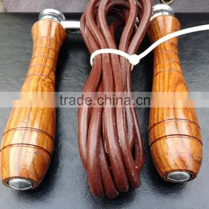Jump Rope / Skipping Rope Cross Fit - Red Wooden Handle - Adjustable Leather Rope - Weight Inserted thumbnail-2