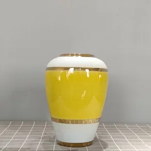 Electroplate Light Luxury Chinese Style Large Yellow Ceramic Flower Vase For Study Decor thumbnail-2
