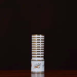 European Retro Creative Hand Made Gild Cylinder Horse Ceramic Vase For Outdoor Indoor Decor thumbnail-4