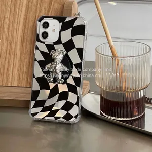 Bear Stand Irregular Checkerboard IPhone12ProMax Phone Case XS Apple 11 Retro Color 7/8p thumbnail-2