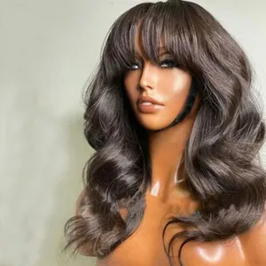 Long Bob Wig Loose Body Wave Wig With Bangs Brazilian Remy 100% Human Hair Wigs For Black Full Machine Glueless Wavy Bob Wigs thumbnail-2