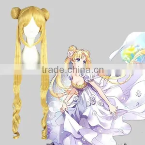 High Quality100cm Long Curly Sailor Moon Wig Blonde Synthetic Cosplay Wig Anime Cosplay Costume Hair Wig Party Wig thumbnail-1
