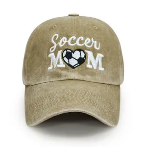 Sports Mom Lifestyle Soccer MOM Heart Graphic White Embroidery Washed Black 6 Panel Dad Cap thumbnail-4