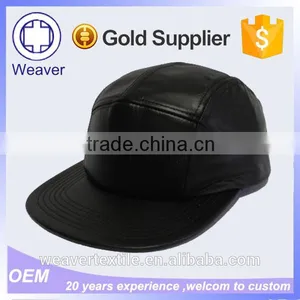 Blank China Good Wholesale Black Leather Strap Faux Leather 5 Panel Hat Manufacture thumbnail-2