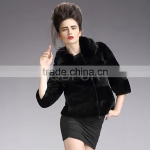 QD29219 New Design Top Rabbit Fur Jacket With Mink Fur Collar thumbnail-1