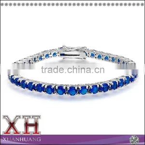 Blue Sapphire Tennis 925 Silver Bracelet 7 Inch thumbnail-1