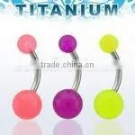 Titanium G23 Banana Belly Ring (14g, 3/8") With Glow in the Dark Acrylic Balls - 5mm + 8mm thumbnail-1