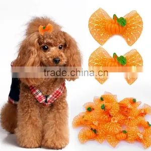 Wholesale Halloween Pumpkin Dog Pet Hair Bow With Rubber Bands thumbnail-1