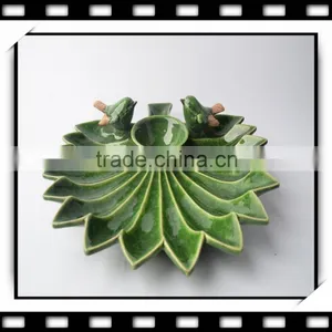 Ceramic Candle Holdre & Fruit Plate of Leaf Shape With Bird thumbnail-1