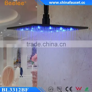 12 Inch Luxurious Bathroom Black Stainless Waterfall LED Light Square Head Shower thumbnail-2