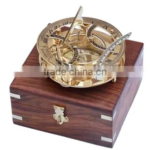 Nautical Solid Brass Round Sundial Compass-Sundial Compass With Rosewood Box 13433 thumbnail-2