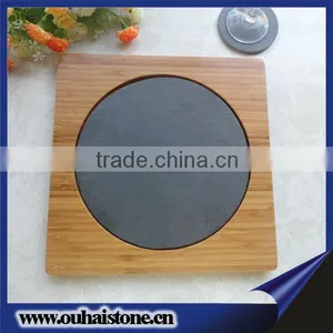 Superior Wooden Service Tray Slate Stone Round Dinner Plate thumbnail-1