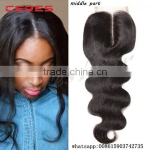 Ceres Hair 130% Density Middle Part u Part Body Wave Virgin Hair Bundles With Free Parting Lace Closure Quality Choice thumbnail-1