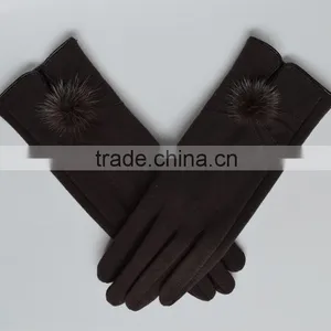 Fashion Lovely Women Genuine Rabbit Fur Pompom Winter Gloves thumbnail-3