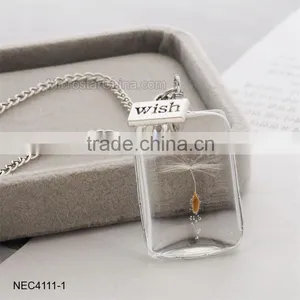 Oval Shape Glass Pendant Necklace Dandelion Wish Necklace thumbnail-4